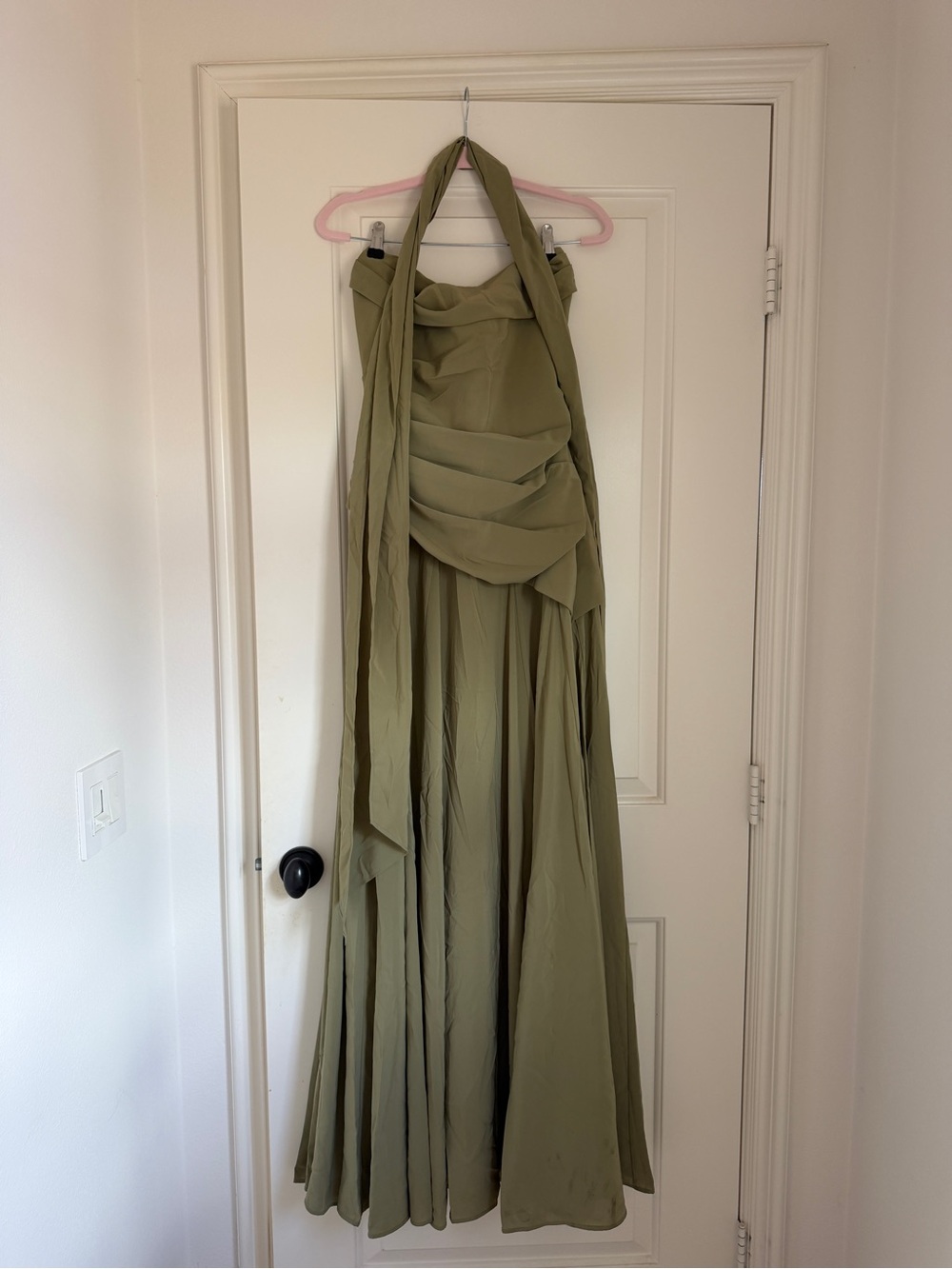 Draped Halter Maxi Dress in Olive Green